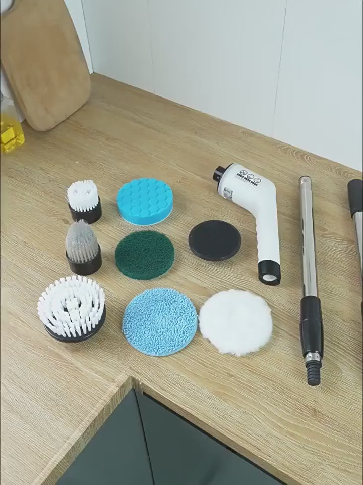 Cepillo de limpieza eléctrico giratorio con 9 cabezales para baño, cocina y coche